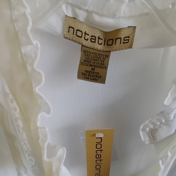 Notations White button down blouse lace ruffles M - Picture 6 of 6